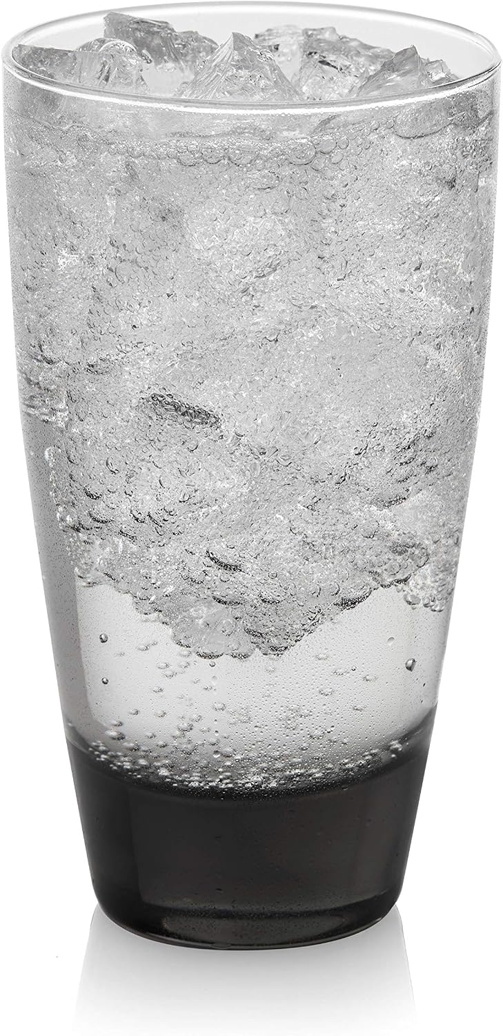 Libbey Classic Tumbler &amp; Rocks Drinking Glasses Set of 16, Clear Glass Cups | 18 oz and 13 oz Capacities for Water, Soda, Cocktails, and More with Smoke-Tinted Bases and Dishwasher-Safe Cleanup
