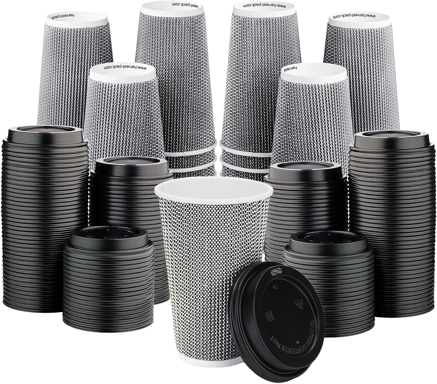 16 oz Disposable Paper Coffee Cups with Lids Insulated Double-Walled Togo