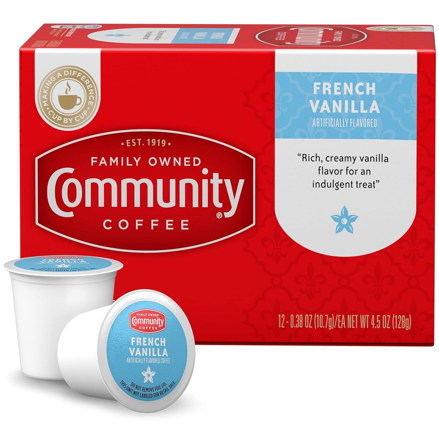 Community Coffee French Vanilla Flavored 36 Count Coffee Pods, Medium Roast, Compatible with Keurig 