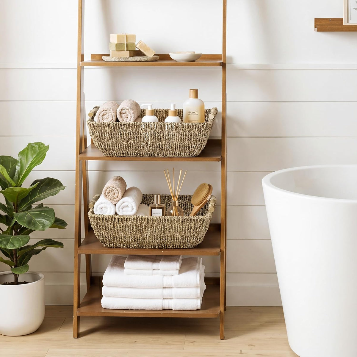 StorageWorks Hand-Woven Jumbo Storage Baskets with Wooden Handles