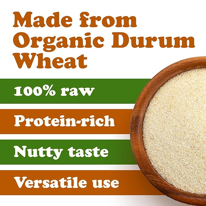 Food to Live Organic Italian Semolina Flour, 2 Pounds - Premium Durum Wheat, Perfect for Pasta and Pizza Dough, Ideal for Authentic Italian Recipes.