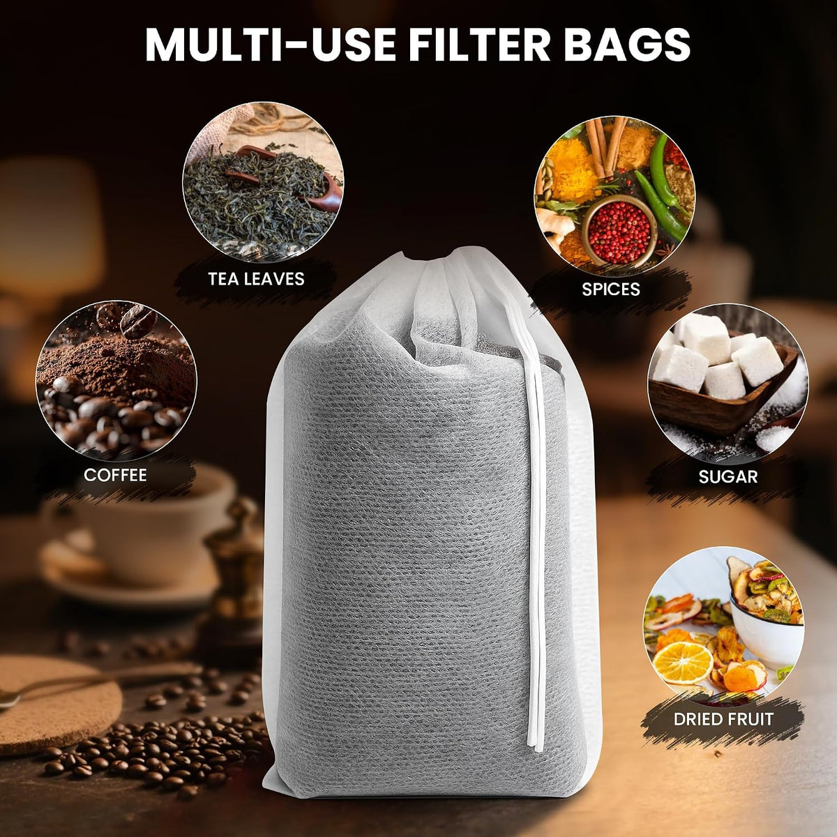 Cold Brew Bags, 120 Count Brew Coffee Filter Bags, 4x6 Inch | Disposable Fine Mesh Drawstring Pouches, Fits Mason Jars &amp; French Press, Ideal for Cold Brew, Coffee, Tea, Herbs &amp; Spices