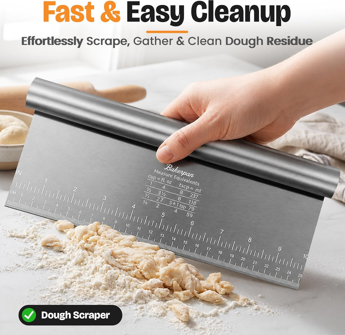 Bakerpan Stainless Steel Heavy Duty Dough Cutter, 3 Size Set - Metal Bench Scraper Kitchen Utensils, Chopper, Pizza and Pastry Cutter Tool, 10, 8, 6 Inch