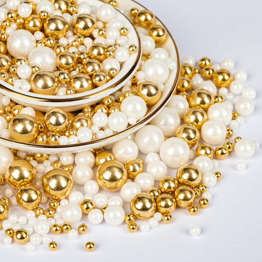 Twisweet Edible Pearl Sprinkles 130g, Gold &amp; White Pearls, Cake Decorations | Edible sugar sprinkles for cake decorating, cake toppers, cupcakes, cookies, weddings, birthdays, Christmas &amp; New Year treats