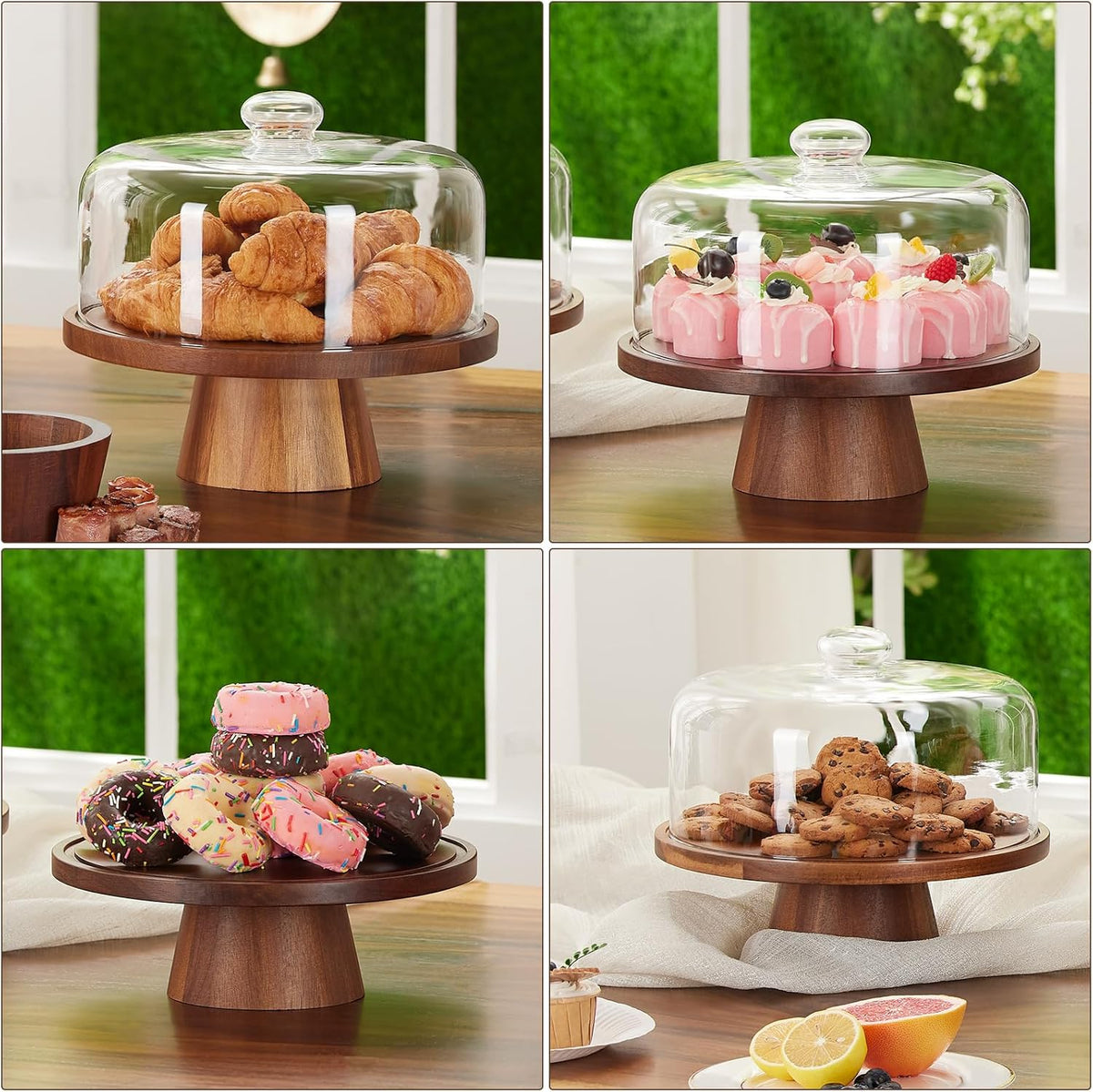 VIVIRBIEN Wooden Cake Stand with Lid: 11in Stand w/Magnetic Pedestal | Durable Glass Dome-Solid Acacia Holder-Multi-use for Dessert/Cupcake-Ideal for Kitchen/Birthday/Party/Decor/Charcuterie