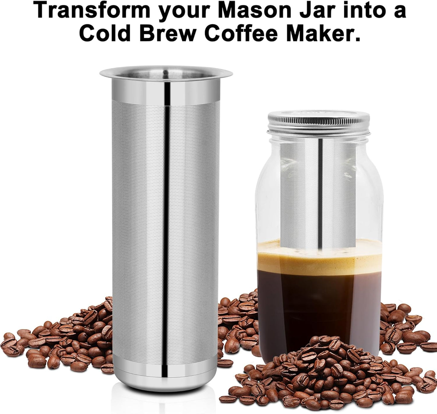 Cold Brew Coffee Filter for 1 Quart Wide Mouth Mason Jar, Double Layer 304 Stainless Steel Filter Ultra Fine Mesh for Cold Brew