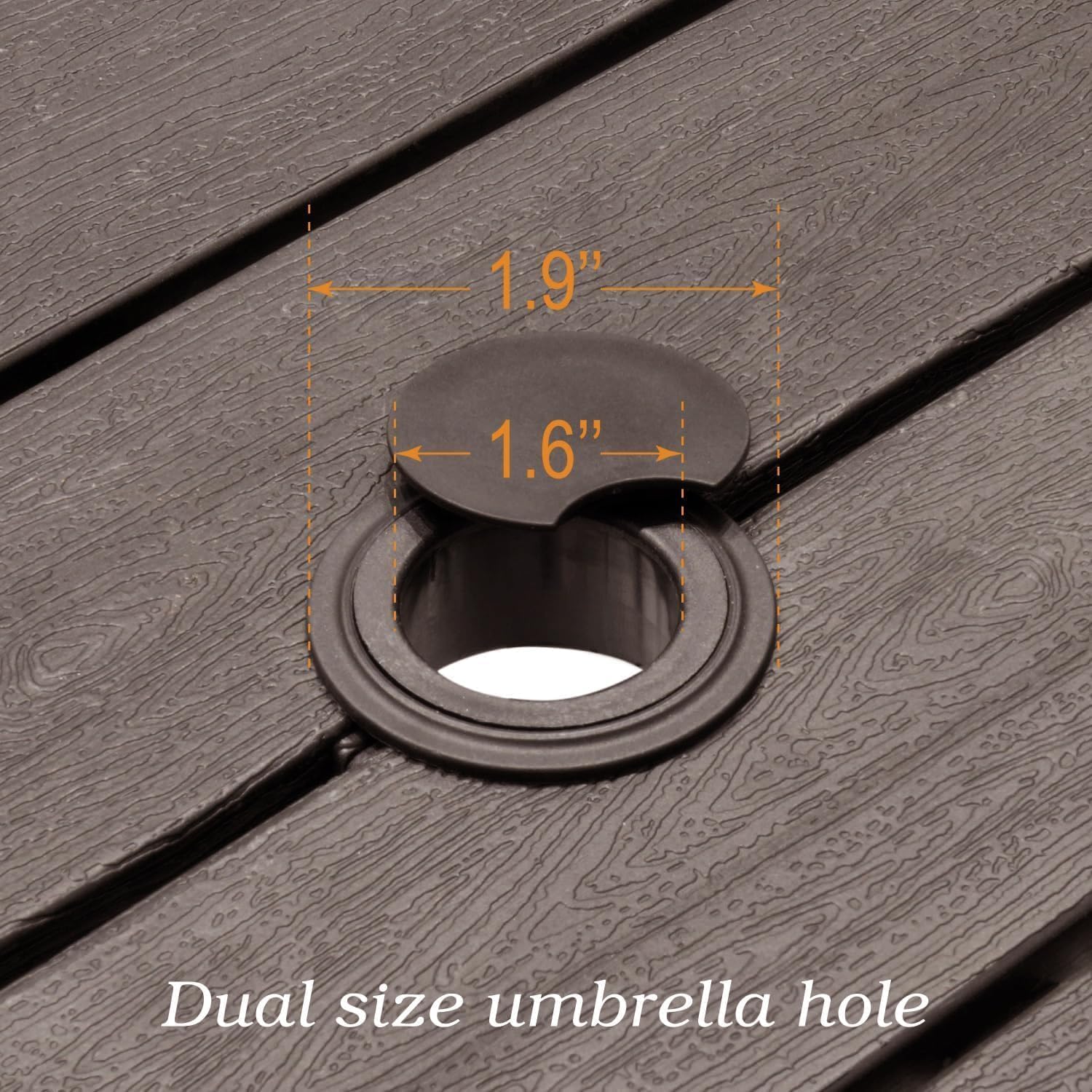 Anmutig 37" Outdoor Dining Table with 1.6" Umbrella Hole, Brown | Square Plastic Patio Table with Metal Steel Frame for