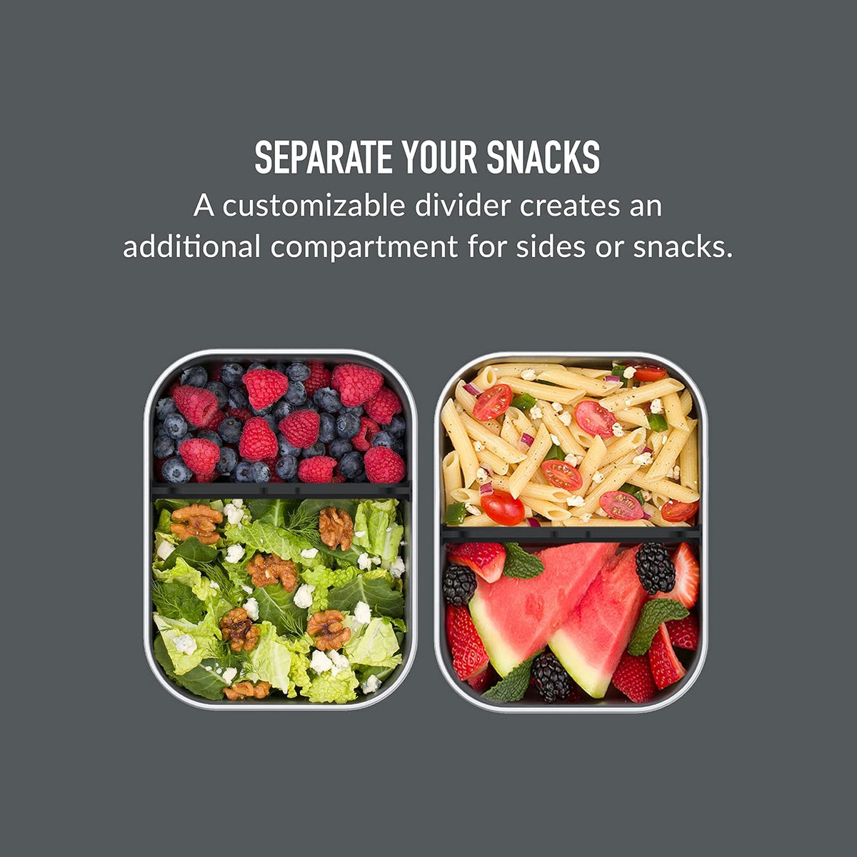 Bentgo MicroSteel Leak-Proof Lunch Box - Microwave-Safe, Oven-Safe, Bento-Style Container with Removable Divider, Airtight Lid, Sustainable Design, Odor & Stain Resistant (Carbon Black)