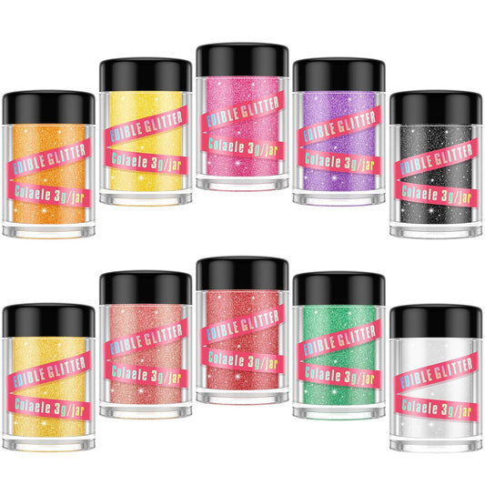 Edible Glitter for Cakes Drinks Luster Dust Set - Colaele 10 Colors Shimmering Disco Glitter Food Grade Metallic Food