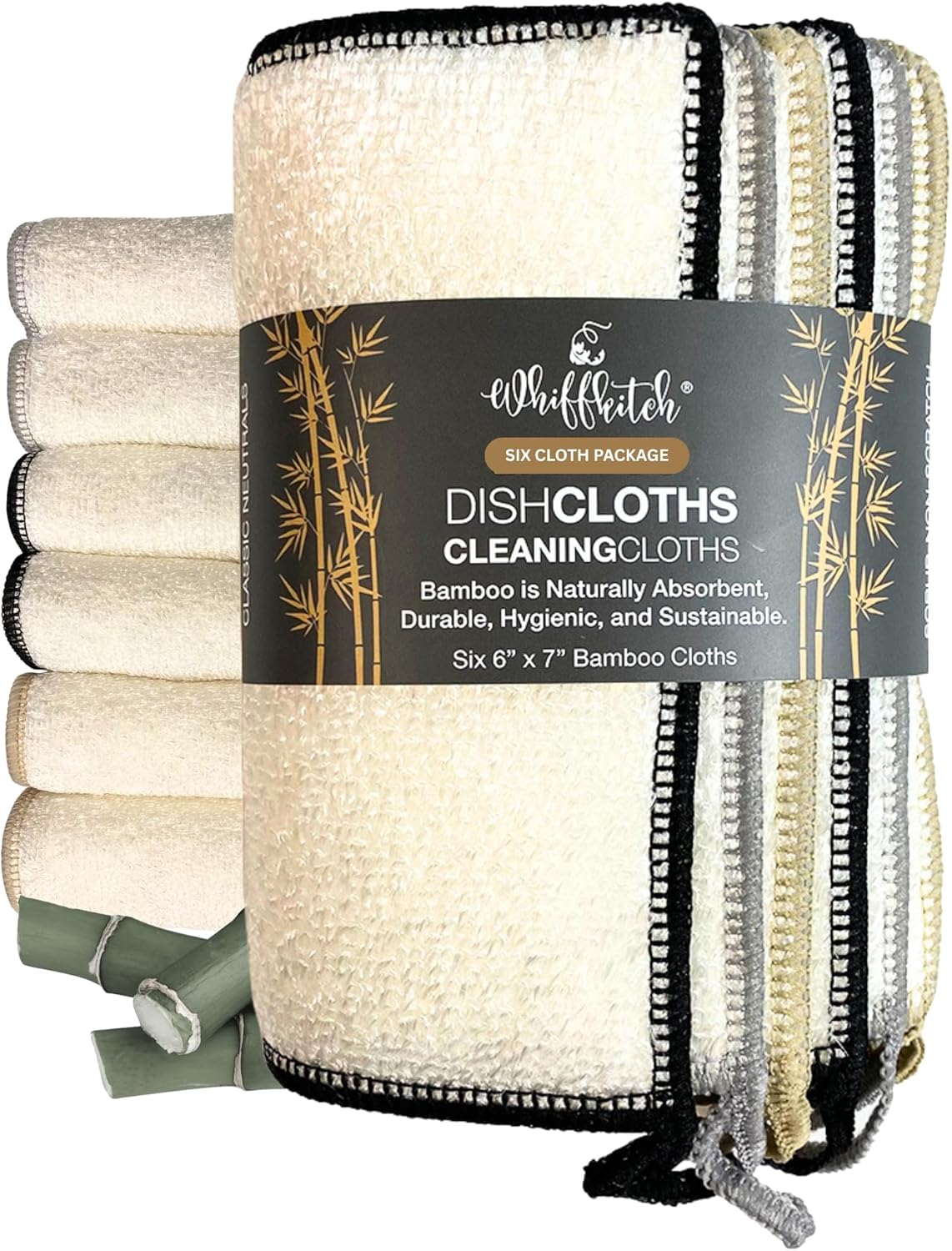 Dishcloths Kitchen Dishrag Cleaning Scrub Reusable 6pk 6x7in | Bamboo-Rayon, Absorbent, Scrub-Non-Scratch, Washable, Durable, Fast-Drying, Multi-Surface, Hand-Sized, Household Cleaning