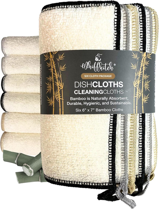 Dishcloths Kitchen Dishrag Cleaning Scrub Reusable 6pk 6x7in | Bamboo-Rayon, Absorbent, Scrub-Non-Scratch, Washable, Durable, Fast-Drying, Multi-Surface, Hand-Sized, Household Cleaning