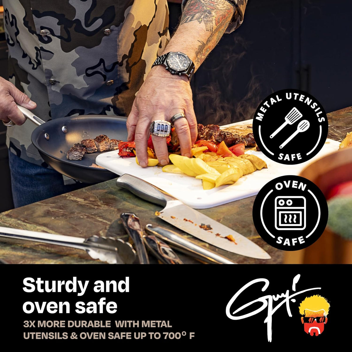 Guy Fieri's Flavortown Laser Titanium 2-Pc Fry Pan Set, 8.5" &amp; 10"