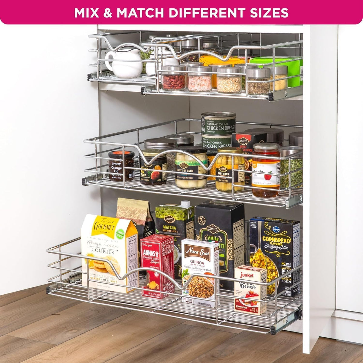 HOLDN’ STORAGE Pull Out Cabinet Organizer, Pantry Drawer, 20"W x 21"D x 5"H