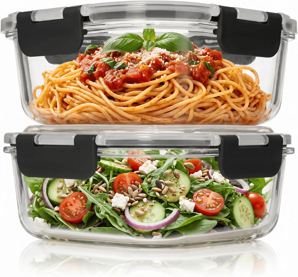Razab 2 PC 1200ML / 42 Oz Glass Food Storage Containers with Lids - Airtight & Leakproof - Microwave/Oven/Freezer Safe - BPA Free - Ideal for Meal Prep, Storing Leftover & Lunch
