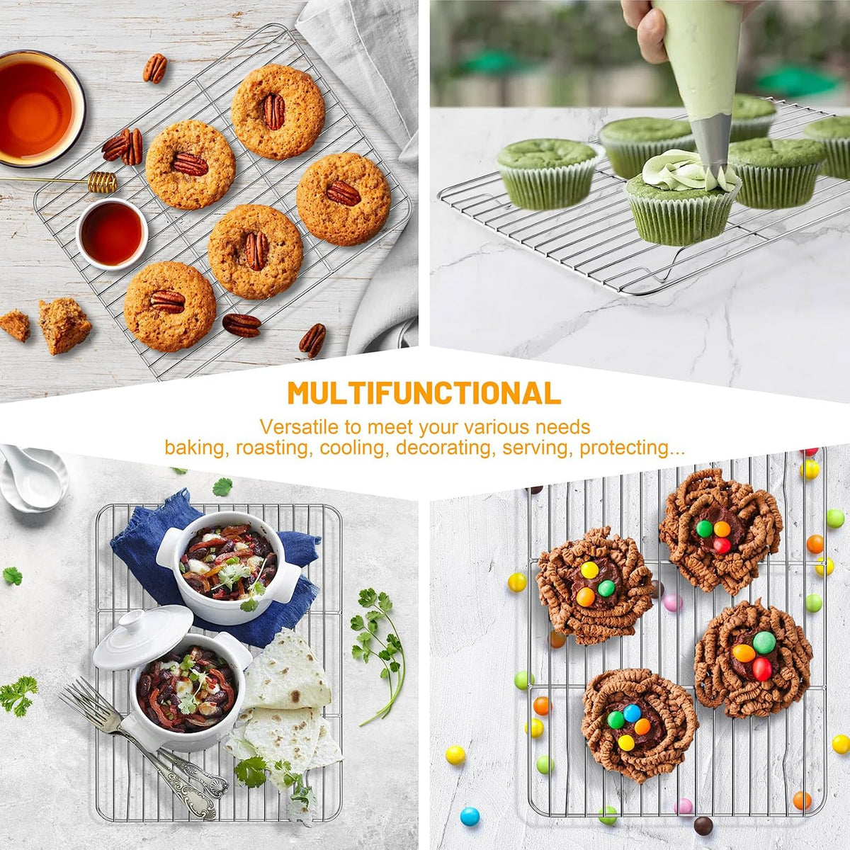 TeamFar Cooling Rack, 11.7” x 9” Stainless Steel Wire Baking Rack, 2PCS | for Cooking Roasting Grilling, Fit for Oven Pan, Oven &amp; Dishwasher Safe, Non-toxic &amp; Heavy-Duty