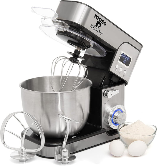 Moss & Stone Stand Mixer With Lcd Display, 6 Speed Electric Mixer With 5.5 Quart Stainless Steel Mixing Bowl, Kitchen Mixer