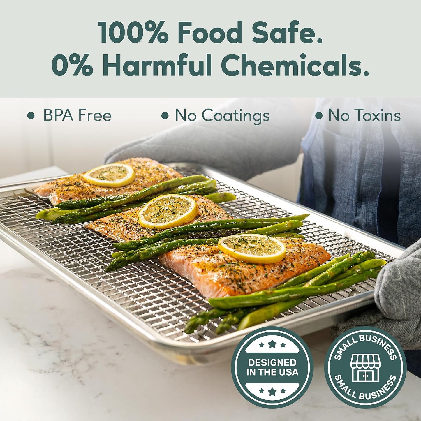 Aluminum Baking Sheet with Cooling Rack Set, 13'' x 18'' | 100% Stainless Steel Rack, Oven Safe, Half Sheet Size Pan, Durable Rimmed Sides, Easy Clean, Commercial Quality for Cooking