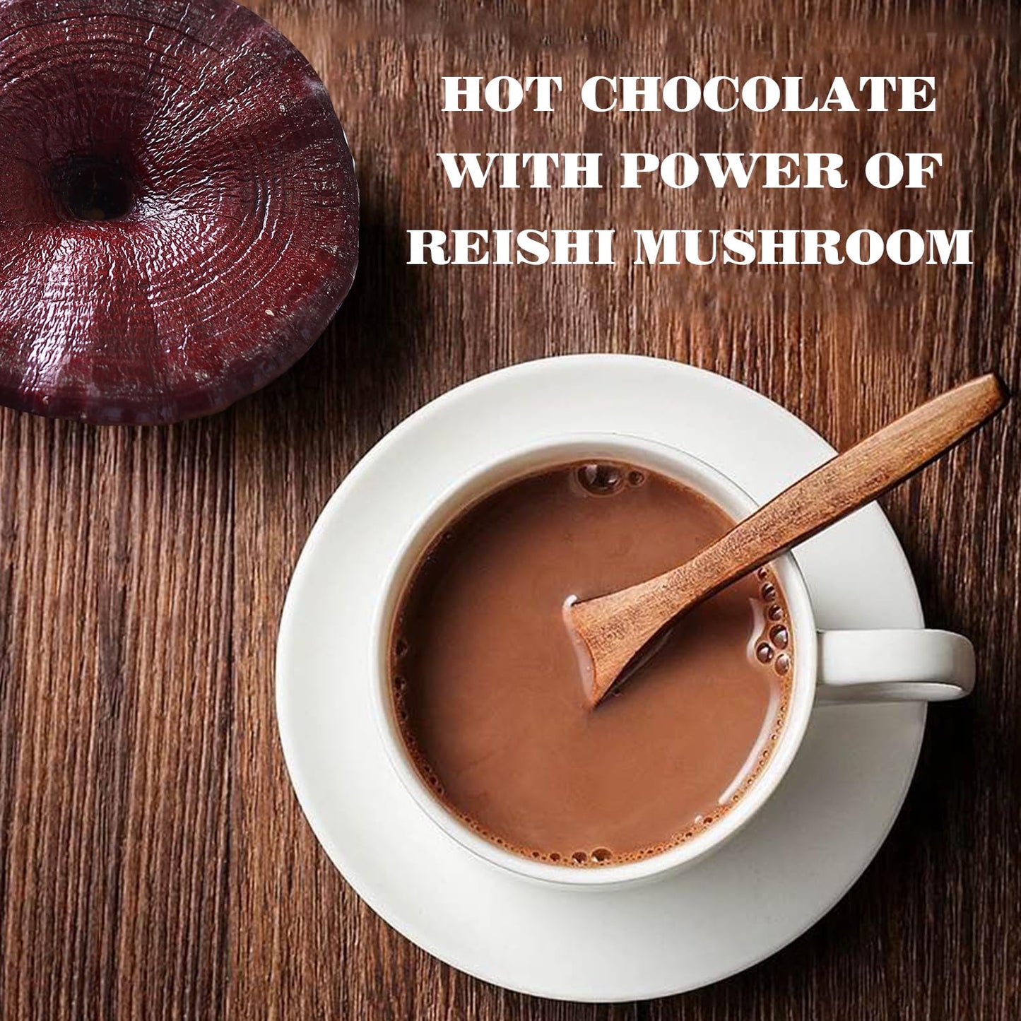 Mushroom Hot Chocolate Mix with Reishi, Mushroom Coffee Alternative Hot Cacao Powder for Energy, Mood and Immune System, Vegan Mushroom Supplement, 15 Servings, 11.1 Ounce