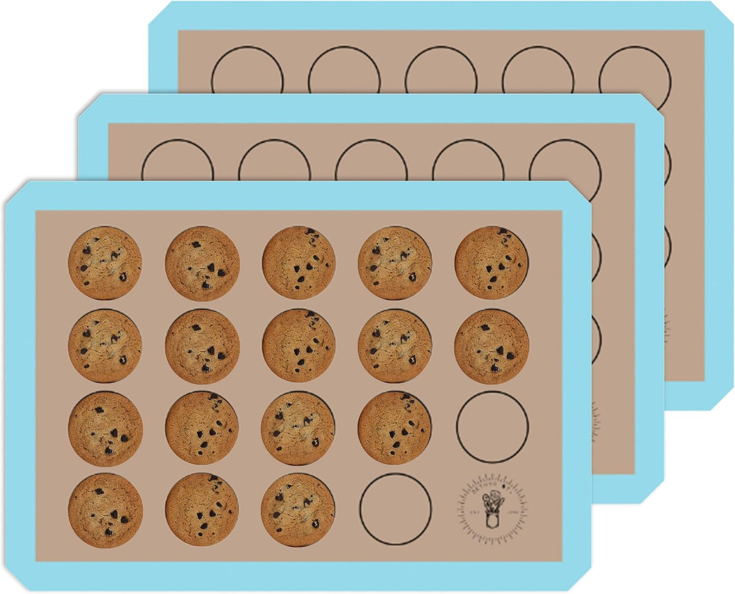 Macaron Baking Mat Silicone Non Stick, 3/4 Sheet Reusable Pack of 3 Blue | Non-Stick Macaron Mat for Easy Baking, Heat Resistant &amp; Dishwasher Safe, Reusable &amp; Eco-Friendly, For Cookies &amp; More, 13x19”
