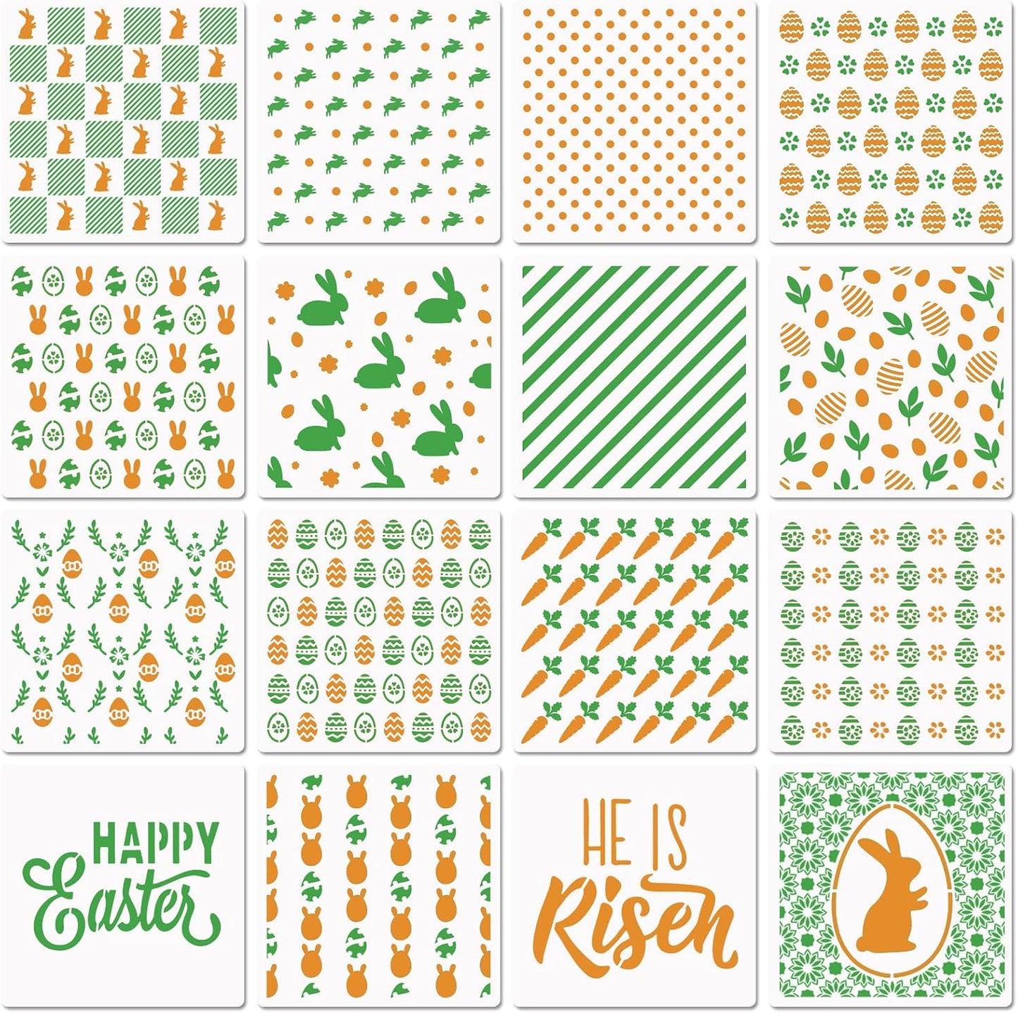 6in Easter Cookie Stencils for Royal Icing, Eggs Carrot Rabbit Face Bunny Shapes, 16 Pcs Assorted Sizes Easter Eggs Stencils for Baking Drawing Dessert Coffee Decoration