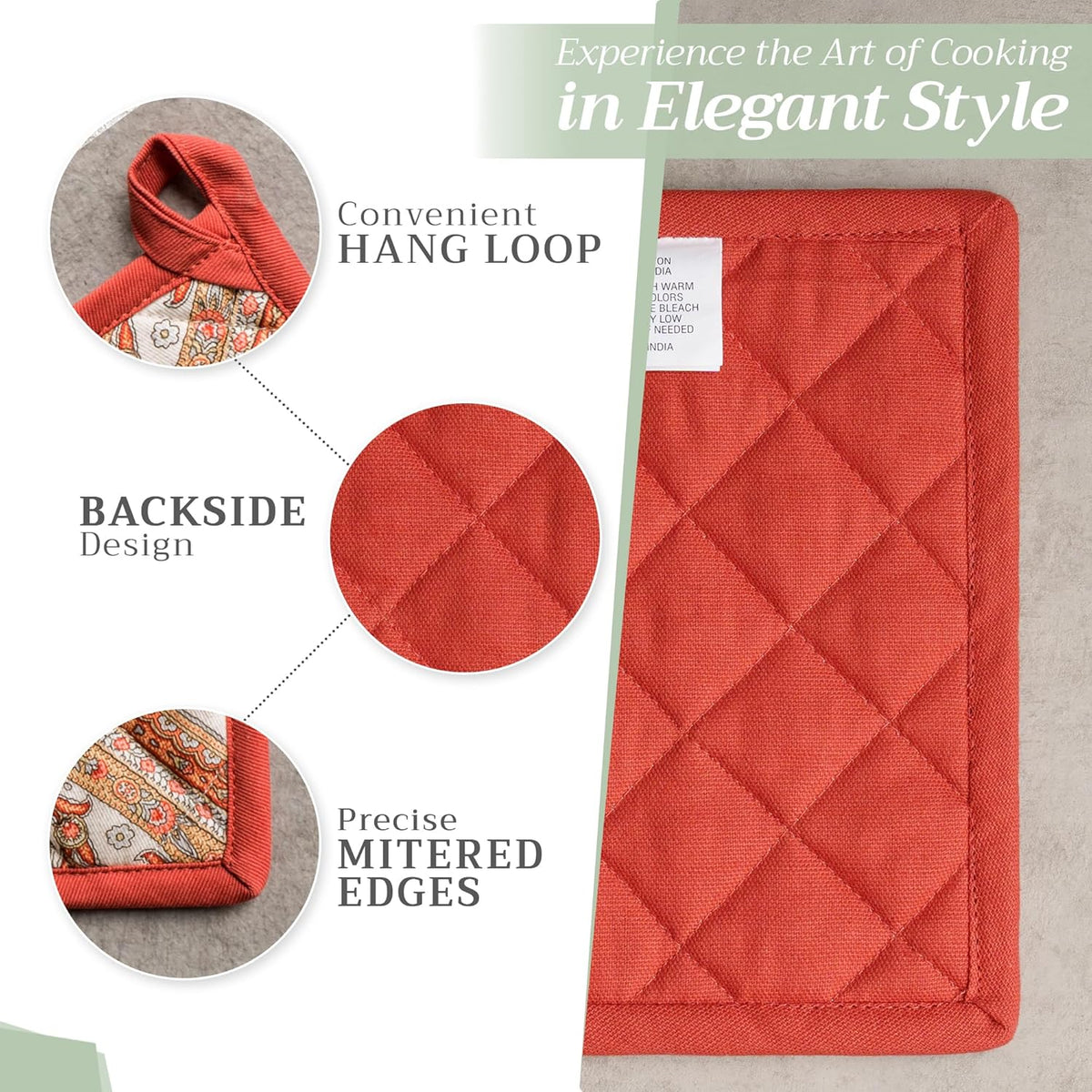 Maison d' Hermine 100% Cotton Oven Mitt & Pot Holder Set (7.5"x13" & 8"x8") Heat Resistant BBQ Cooking Gloves with Loop, Baking, Grilling, Kitchen, Handling Hot Pans (Kashmir Paisley)