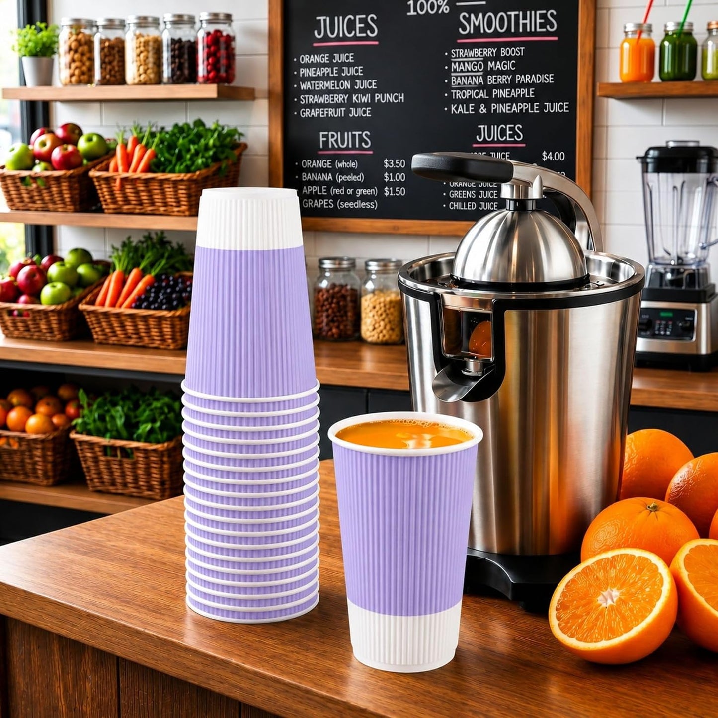 Restaurantware 16 oz Purple Paper Light Coffee Cup, 25 Pack