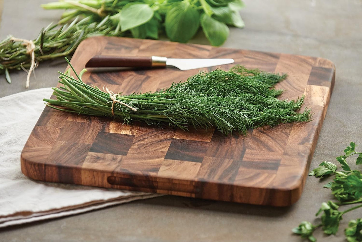 Ironwood Oslo End Grain Square Utility Cutting Board, 12 Inch Square Acacia Wood Cutting Board | Dice, Prep &amp; Serve | Great for Meat &amp; Veggies | Beautiful Acacia Wood | Knife Friendly End Grain Board | Charcuterie Board