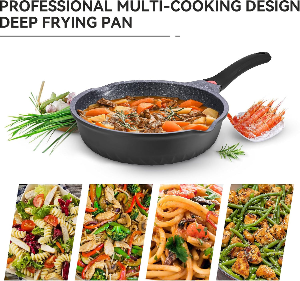 Vinchef Nonstick Skillet with Lid, 12.5In Aluminum Deep Frying/Saute Pan with Lid and Heat Indicator, Anti Scratch and Anti Stain, Induction Compatible
