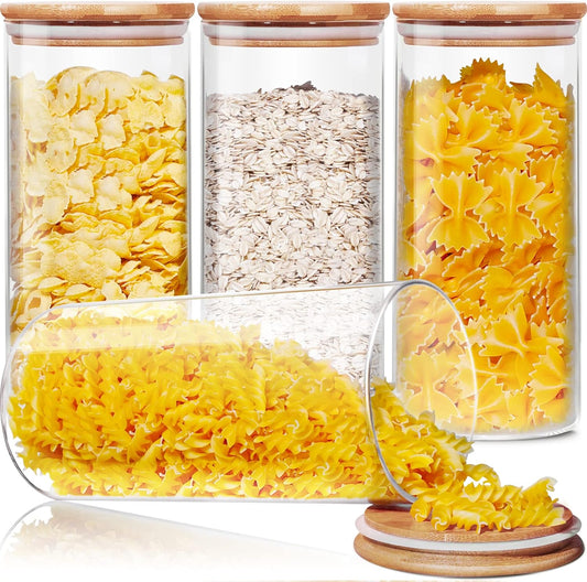 Glass Jars with Bamboo Lids 53 FL OZ [Set of 4], Glass Canisters with Airtight Lids, Glass Food Storage Containers for