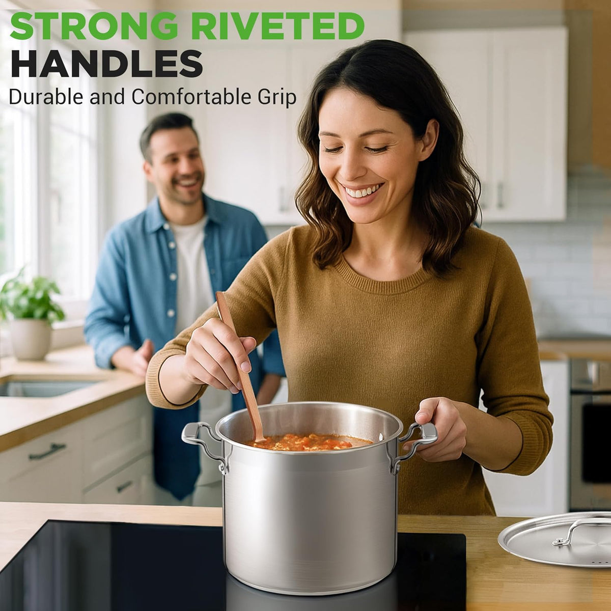 NutriChef 12-Quart Stainless Steel Stockpot with Stainless Steel Lid - 18/8 Food Grade Heavy Duty Large Stock Pot for Stew & Soup, Works w/Induction