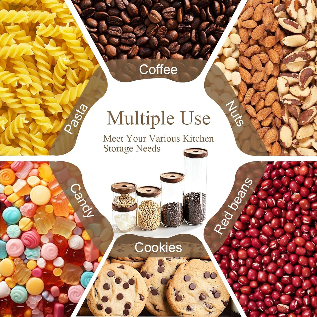Glass Jars with Airtight Wood Lids - 25 OZ / 750 ML Kitchen Pantry Storage Containers, Decorative Canister for Chia Seed, Coffee Bean, Sugar, Spice, Cereal, Oats, Cookie, Candy, Tea, Nuts, Set of 2