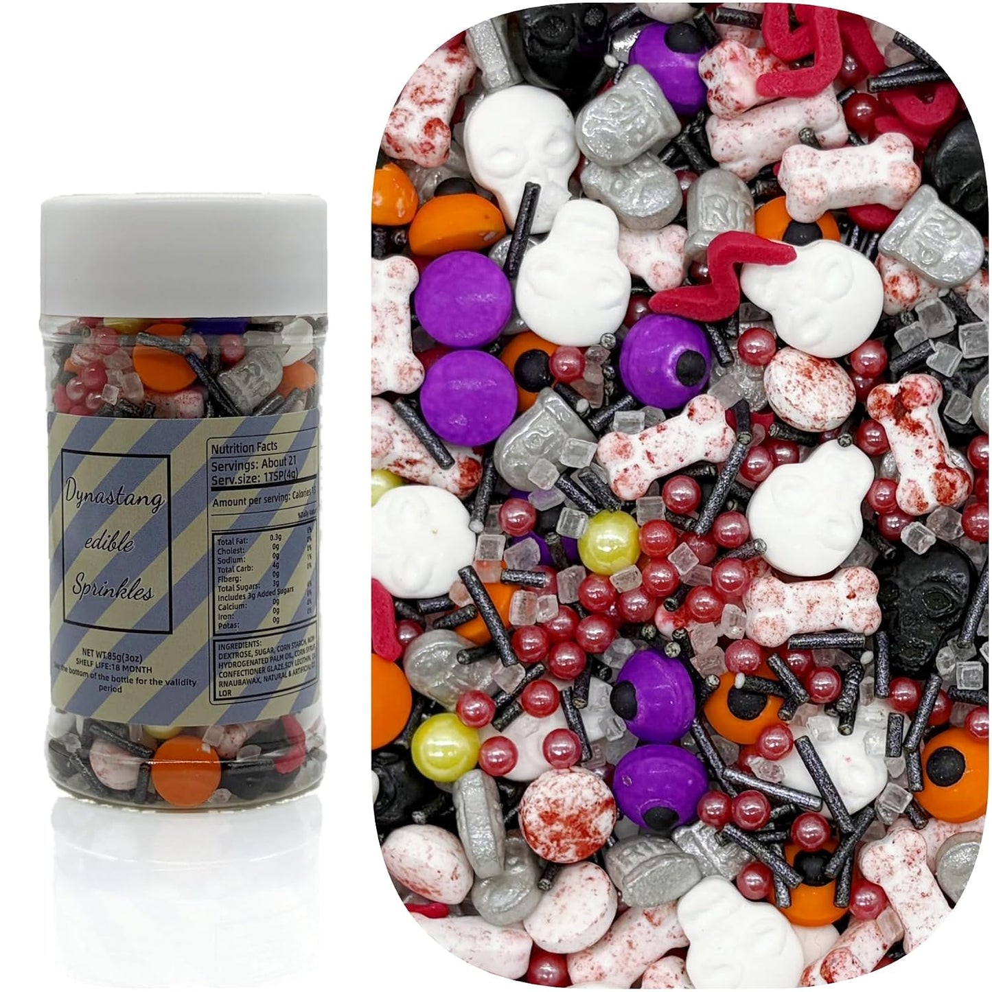 Dynastang Gravestones &amp; Skulls &amp; Mixed Eyes Sprinkles Halloween Edible Eyes Cake Decoration Cupcake Toppers Cookie Decorating Perfect for Cakes, Cupcakes, Desserts Toppings 3OZ