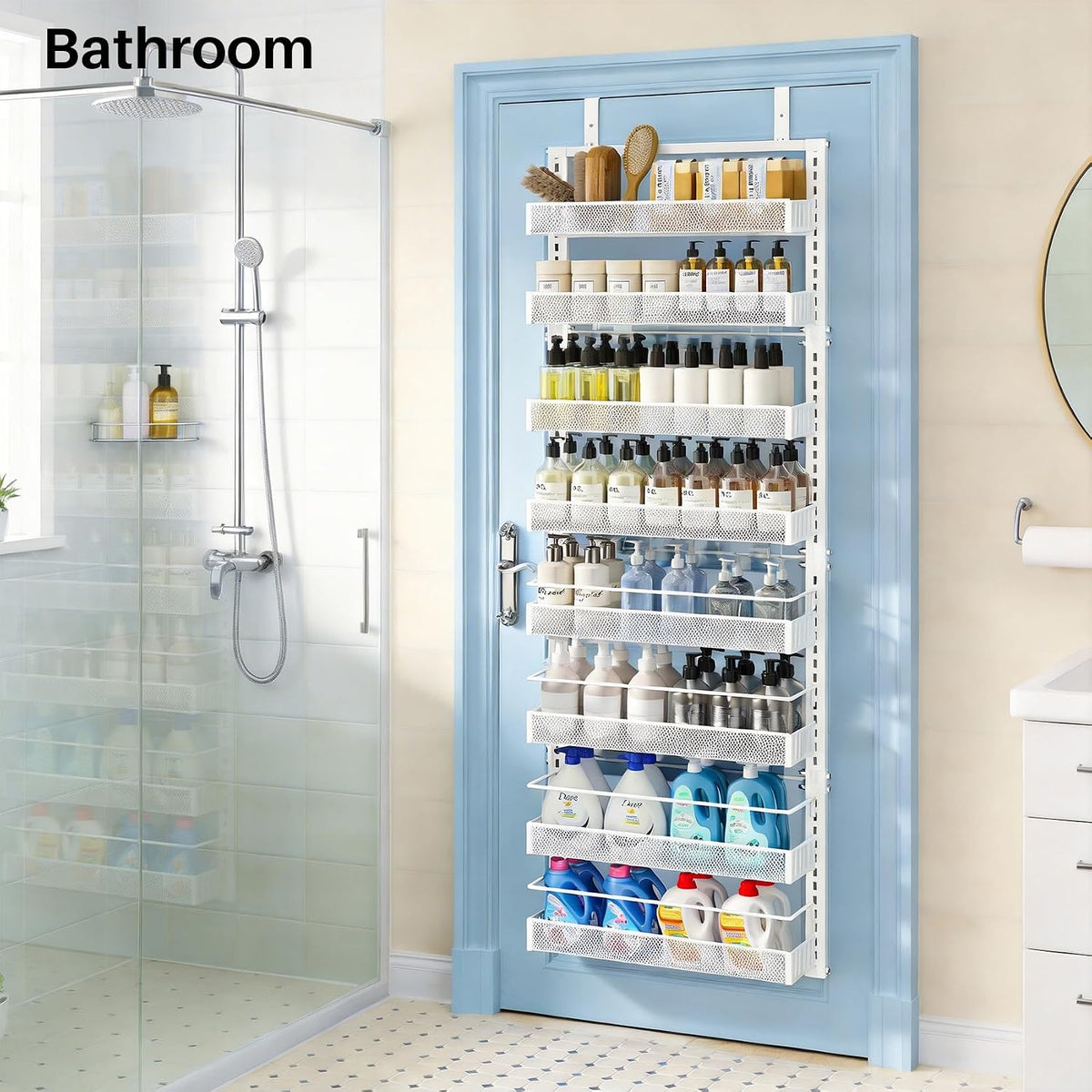 Over the Door Pantry Organizer - 8 Tier Adjustable Hanging Door Spice Rack, Large Capacity for Kitchen Pantry Storage (White)