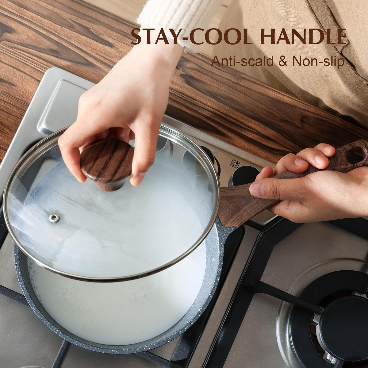 SENSARTE Nonstick Saucepan with Lid, 2.0 Quarts Small Pot with Swiss Granite Coating, Stay-cool Handle, Handy Sauce Pot Small Kitchen Cooking Pot, Induction Comptable, Free of Intentionally Added PFOA