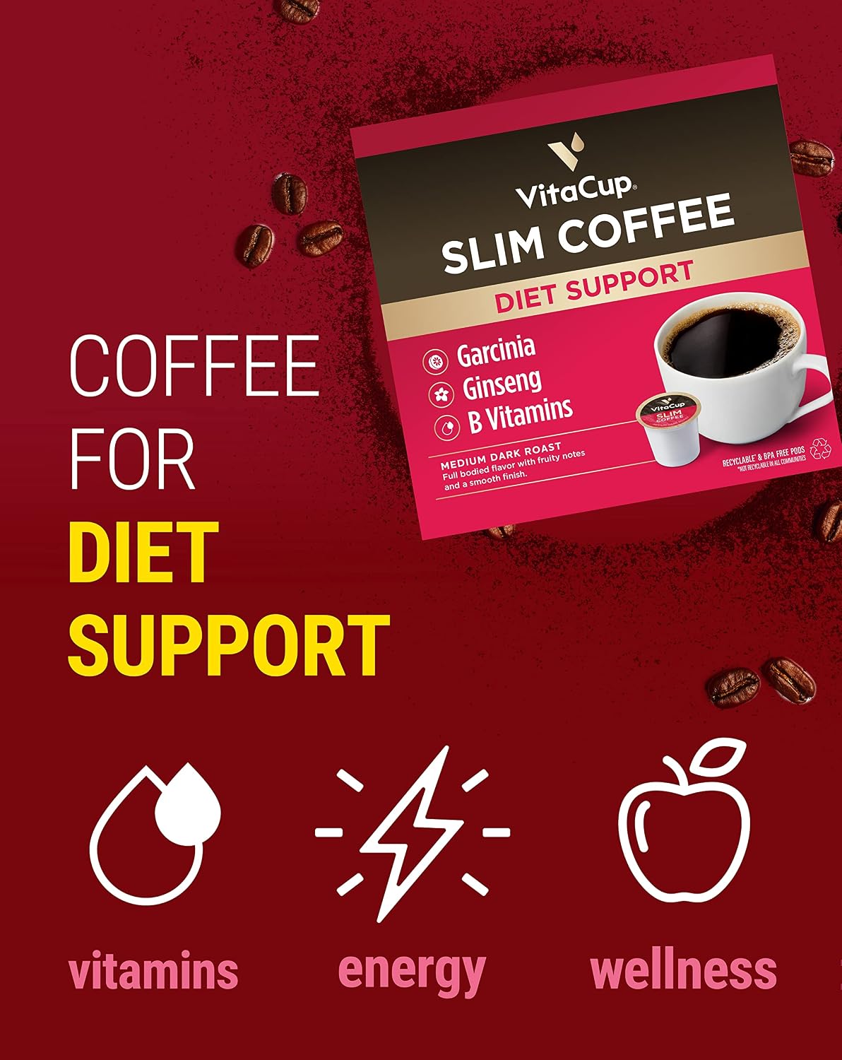 VitaCup Functiona Wellness Coffee Pods Variety Pack, 40ct | Dark Roast, Immunity, Chaga, MCT Oil