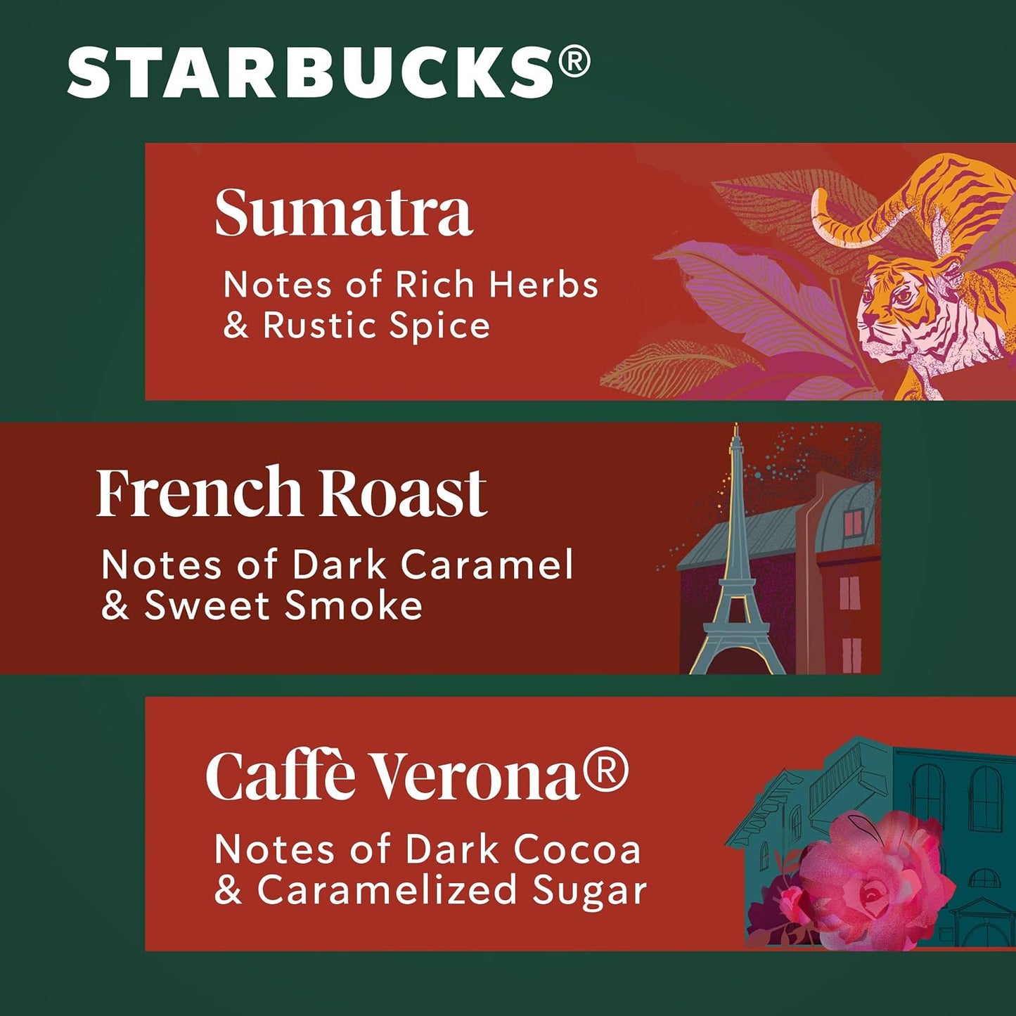 Starbucks Ground Coffee, Dark Roast Hot or Iced Coffee, Variety Pack, Three 12 oz Bags