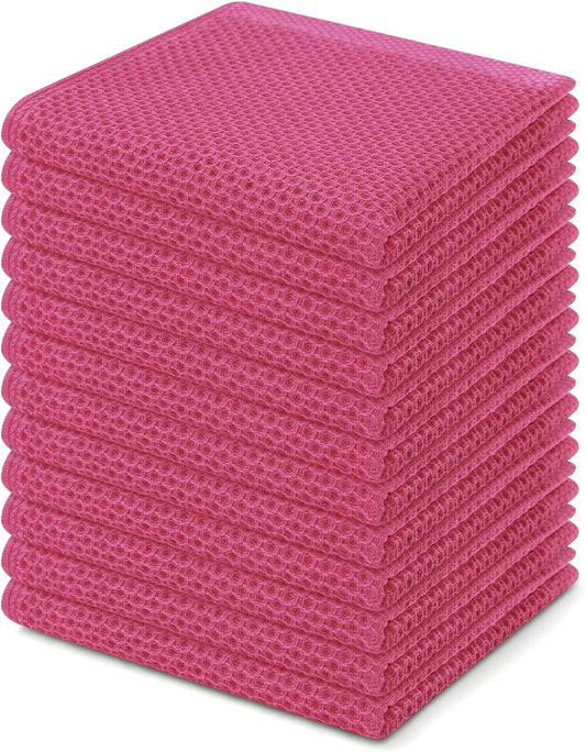 Kitinjoy 100% Cotton Kitchen Dish Cloths, 12 Pack Waffle Weave Ultra Soft Absorbent Dish Towels for Drying Dishes Quick