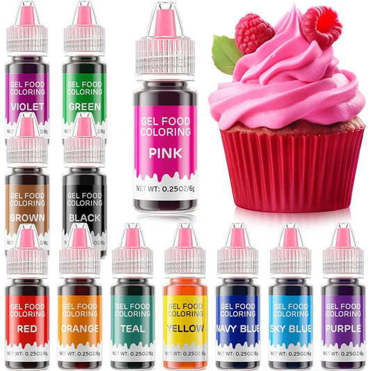 Gel Food Coloring 12 Colors Set for Cake Decorating,Cherrysea Edible Food Dye for Baking Royal Icing Cookie Supplies Gluten