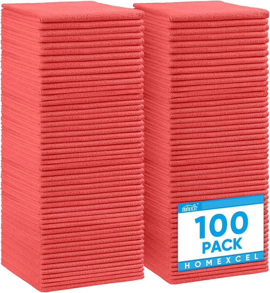 HOMEXCEL Red Microfiber Cleaning Cloth, 100 Pack Cleaning Towels for Kitchen, Lint Free, Scratch-Free, Highly Absorbent, and
