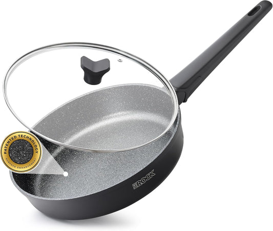 THE ROCK SOHO 8-Inch Non Stick Frying Pan with Lid – Nothing Sticks, Never Warps, Lasts Longer, Healthy Skillet with Heat-Resistant Handle, PFOA Free, Oven & Dishwasher Safe, Black