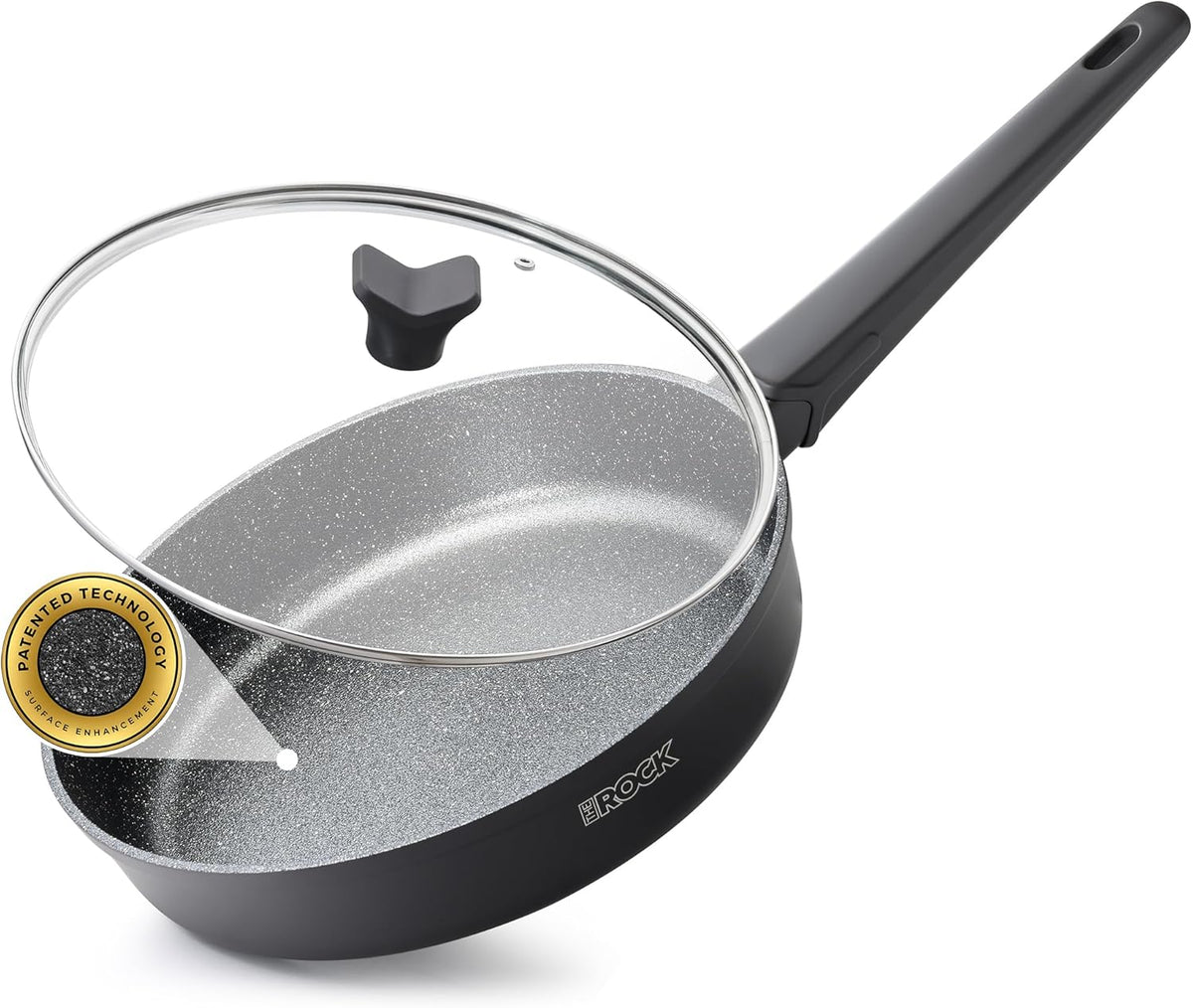THE ROCK SOHO 9.5-Inch Nonstick Frying Pan with Lid – Compact for Urban Kitchens, Nothing Sticks, Never Warps, Lasts Longer, Oven & Dishwasher Safe, Black