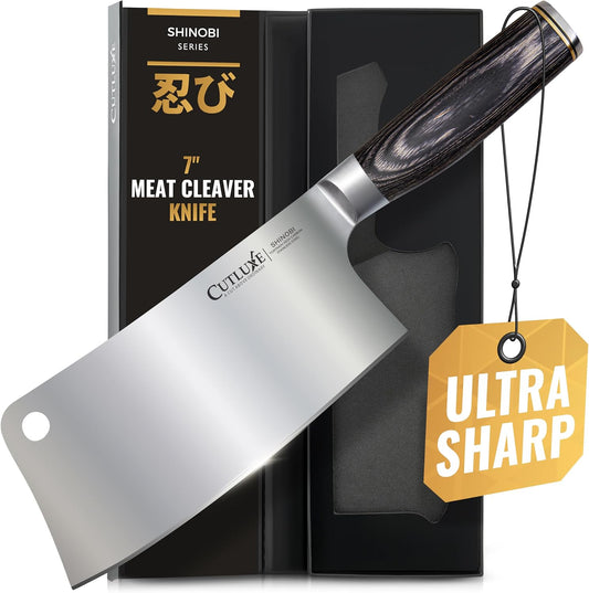 Cutluxe Meat Cleaver Knife – Ultra Sharp 7" Meat Cleaver, Butcher Knife, High Carbon Stainless Steel Blade, Full Tang