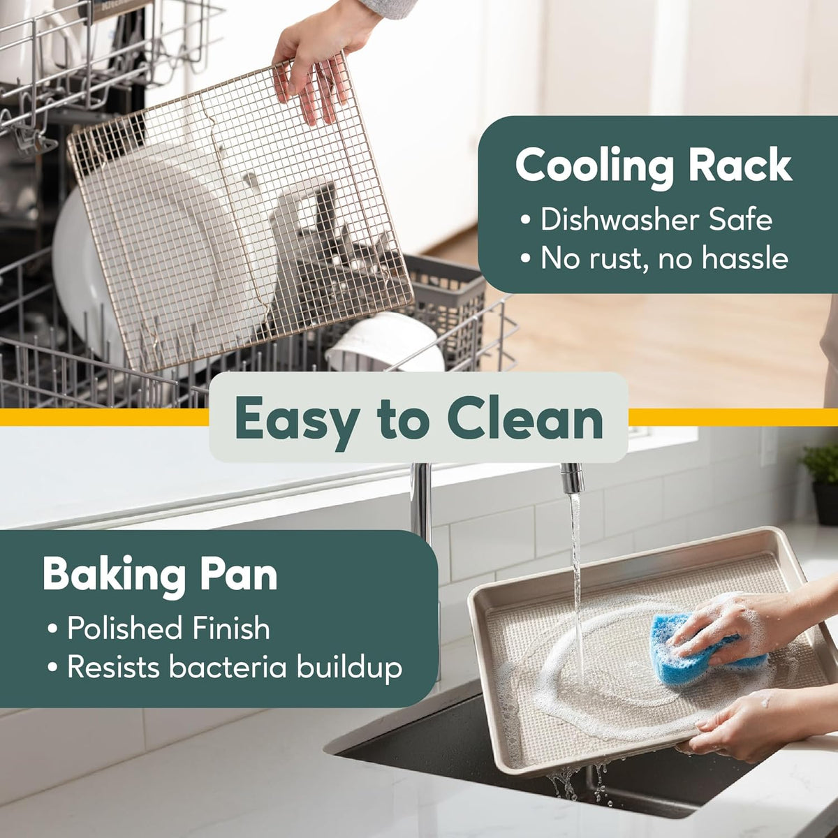 Aluminum Baking Sheet with Cooling Rack Set, 13'' x 18'' | 100% Stainless Steel Rack, Oven Safe, Half Sheet Size Pan, Durable Rimmed Sides, Easy Clean, Commercial Quality for Cooking