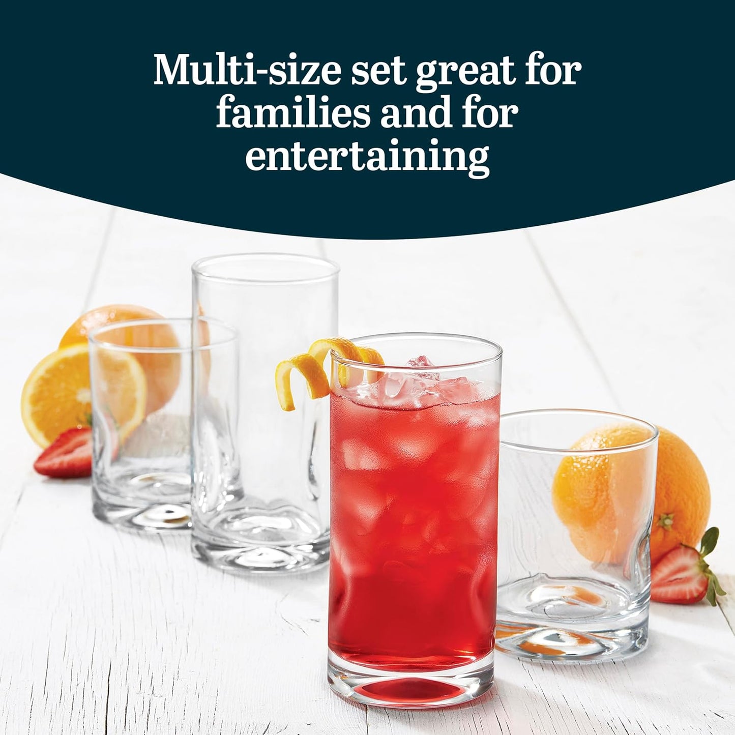 Libbey Impressions 16-Piece Tumbler and Rocks Clear Drinking Glasses, 8 16.7oz &amp; 8 12oz Double Old-Fashioned Glass Drinking Cups Set