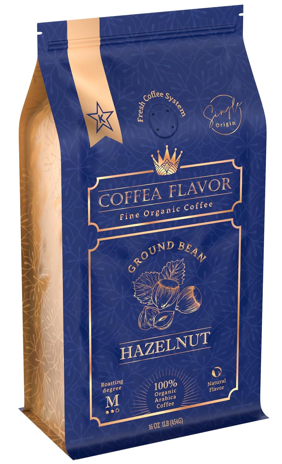 Organic Ground Coffee Medium Roast 16oz - Hazelnut Flavored - For Espresso