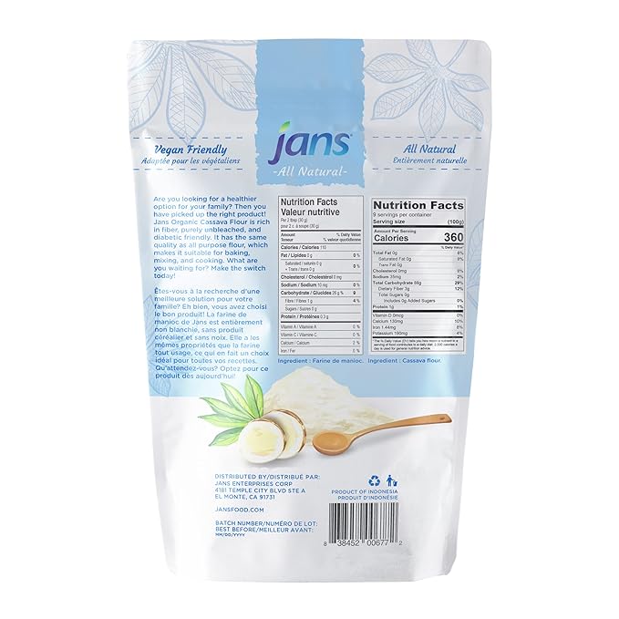 Cassava Flour All-Purpose Flour, 2 lbs (32oz) by Jans | Made from 100% Yuca Root, Non-GMO & Gluten-Free, Grain-Free, Paleo & Vegan Friendly