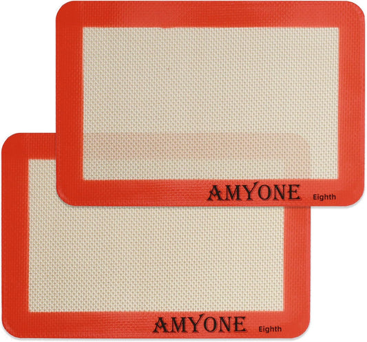 AMYONE 1/8 Sheet Silicone Baking Mats for 9x7" Toaster Oven, Platinum, 2PCS | For Eighth Sheet Pan for Cookie/Macaron/Bread/Pastry; Fits Small Toaster Oven Trays; Nonstick Reusable Food Grade Silicone