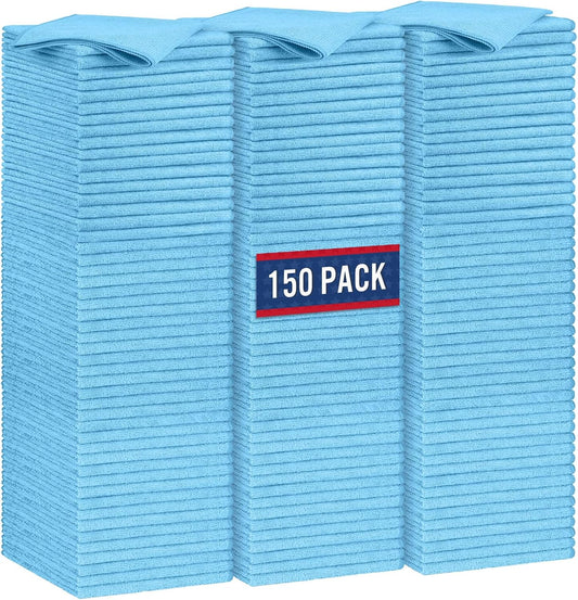 GLIMGLINT Blue Microfiber Cleaning Cloth, 150 Pack Microfiber Towels for Cars, Lint Free, Scratch-Free, Highly Absorbent,