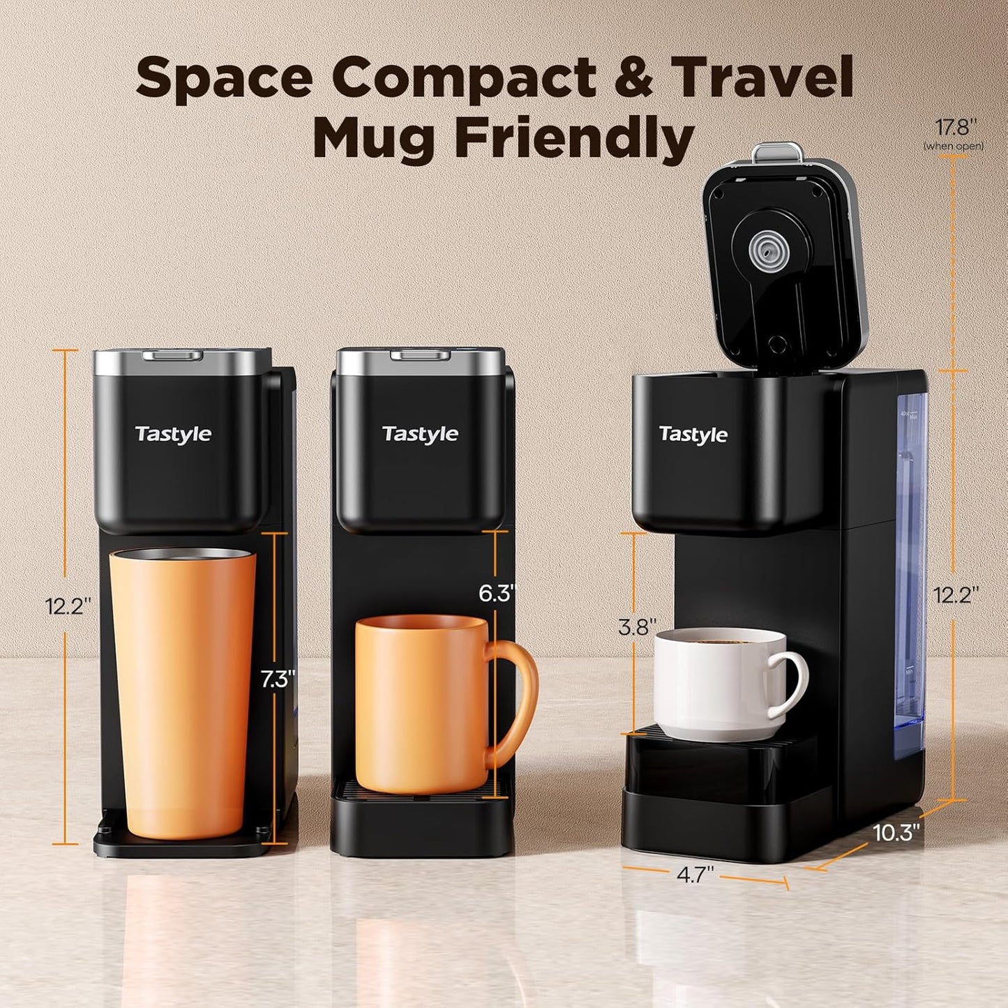 Tastyle Hot &amp; Iced Coffee Maker with Magnetic K-Pod Holder, Fits 7.3'' Mug