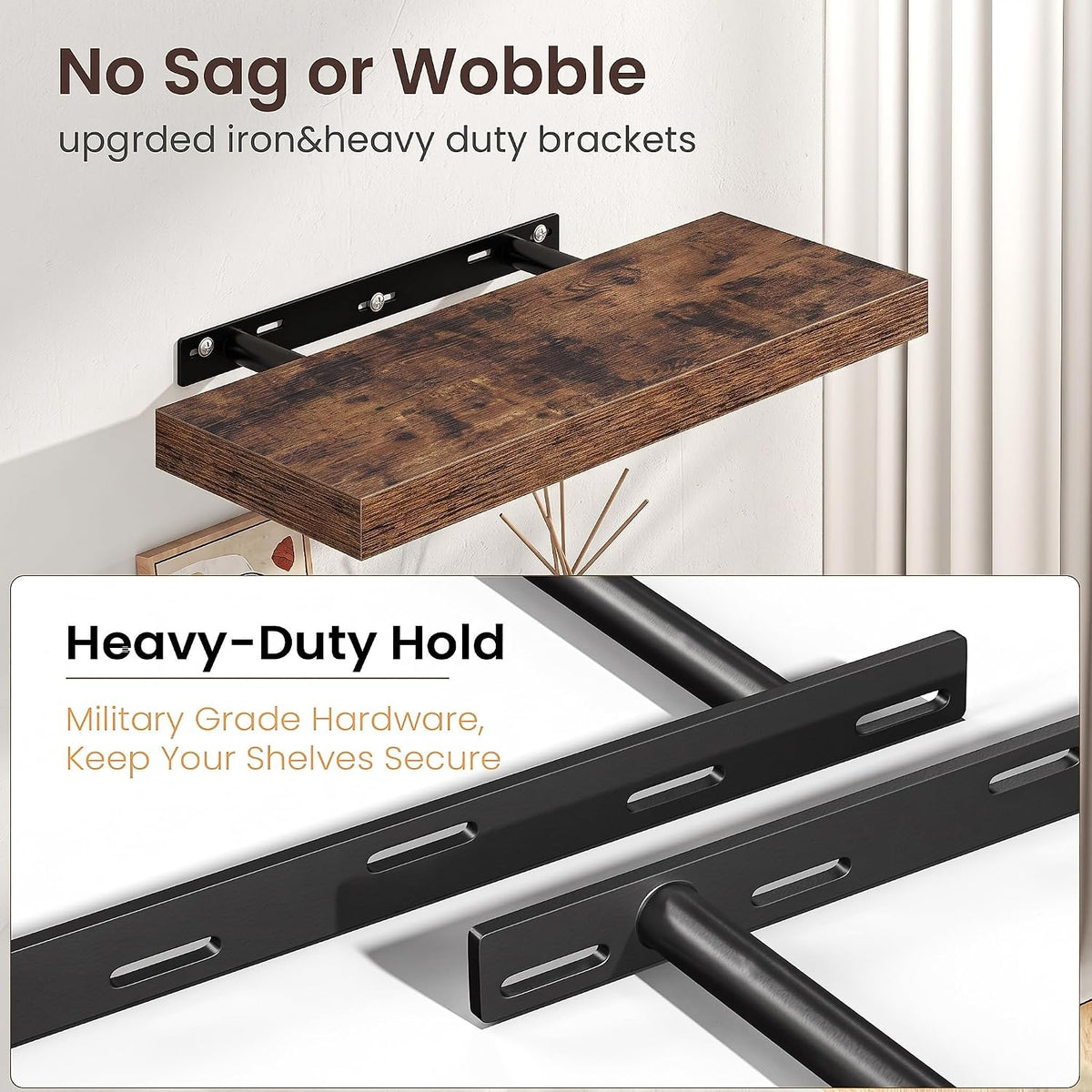 40" Floating Shelves for Wall, Wooden Wall Mounted Shelf, Set of 2, Brown